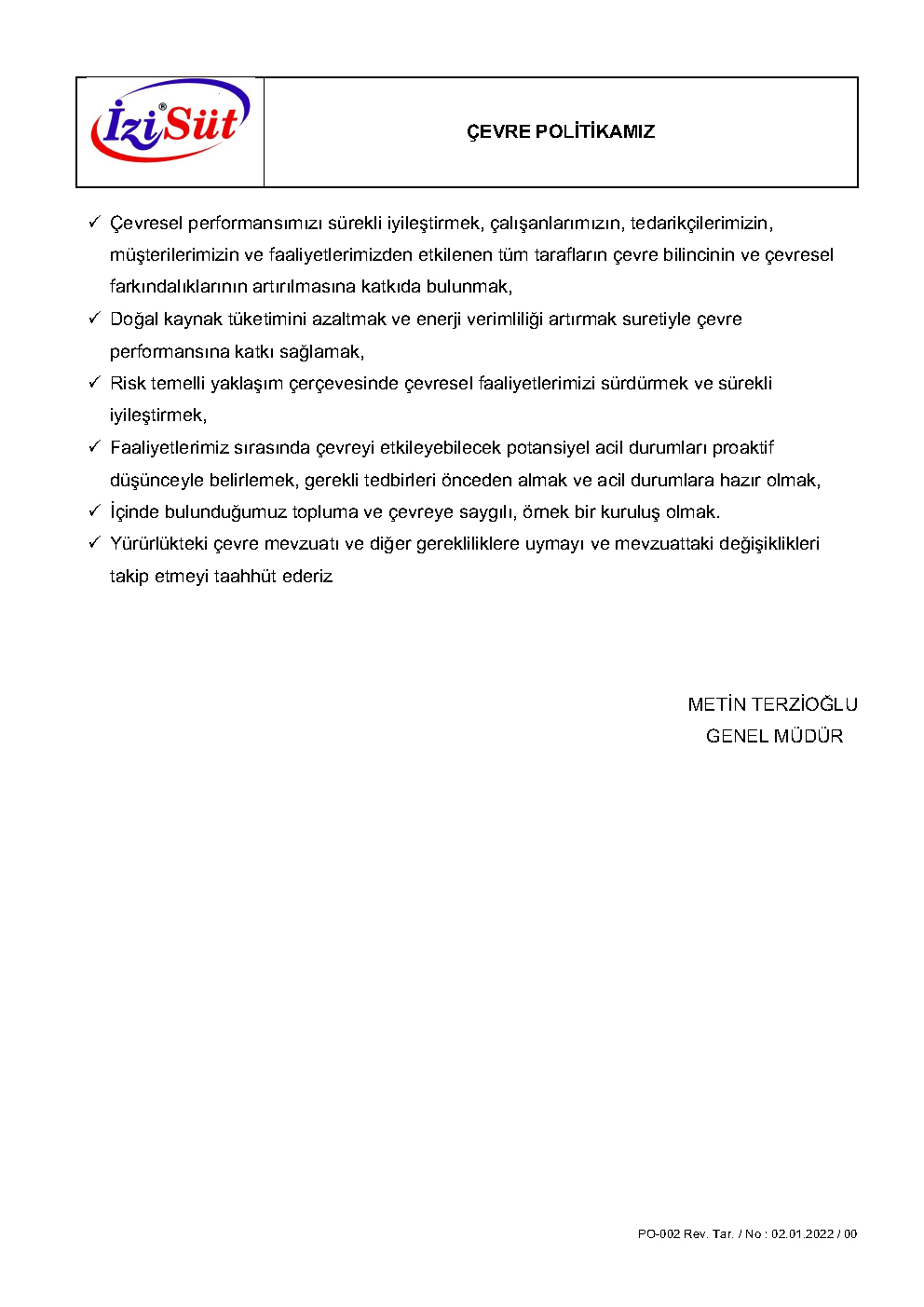 Çevre Politikamız